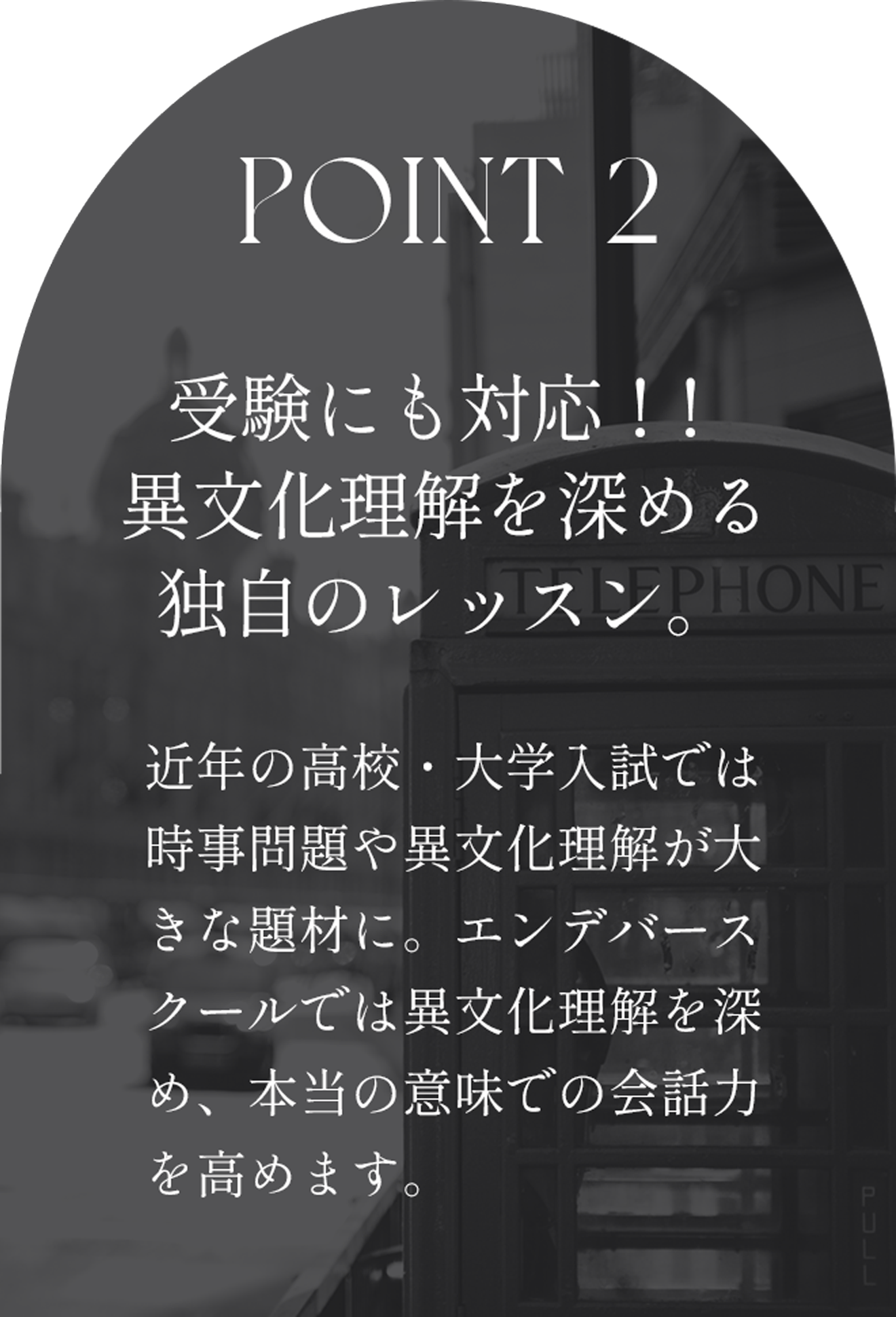 受験にも対応！異文化理解を深める独自のレッスン。近年の高校・大学入試では時事問題や異文化理解が大きな題材に。エンデバースクールでは異文化理解をレッスンの中でしっかり深め、本当の意味での会話力を高めます。